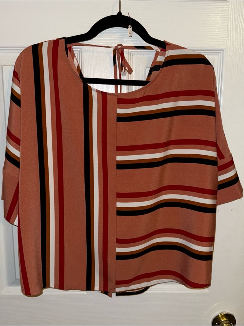 Express Women’s Striped Short-Sleeve Blouse in Rust